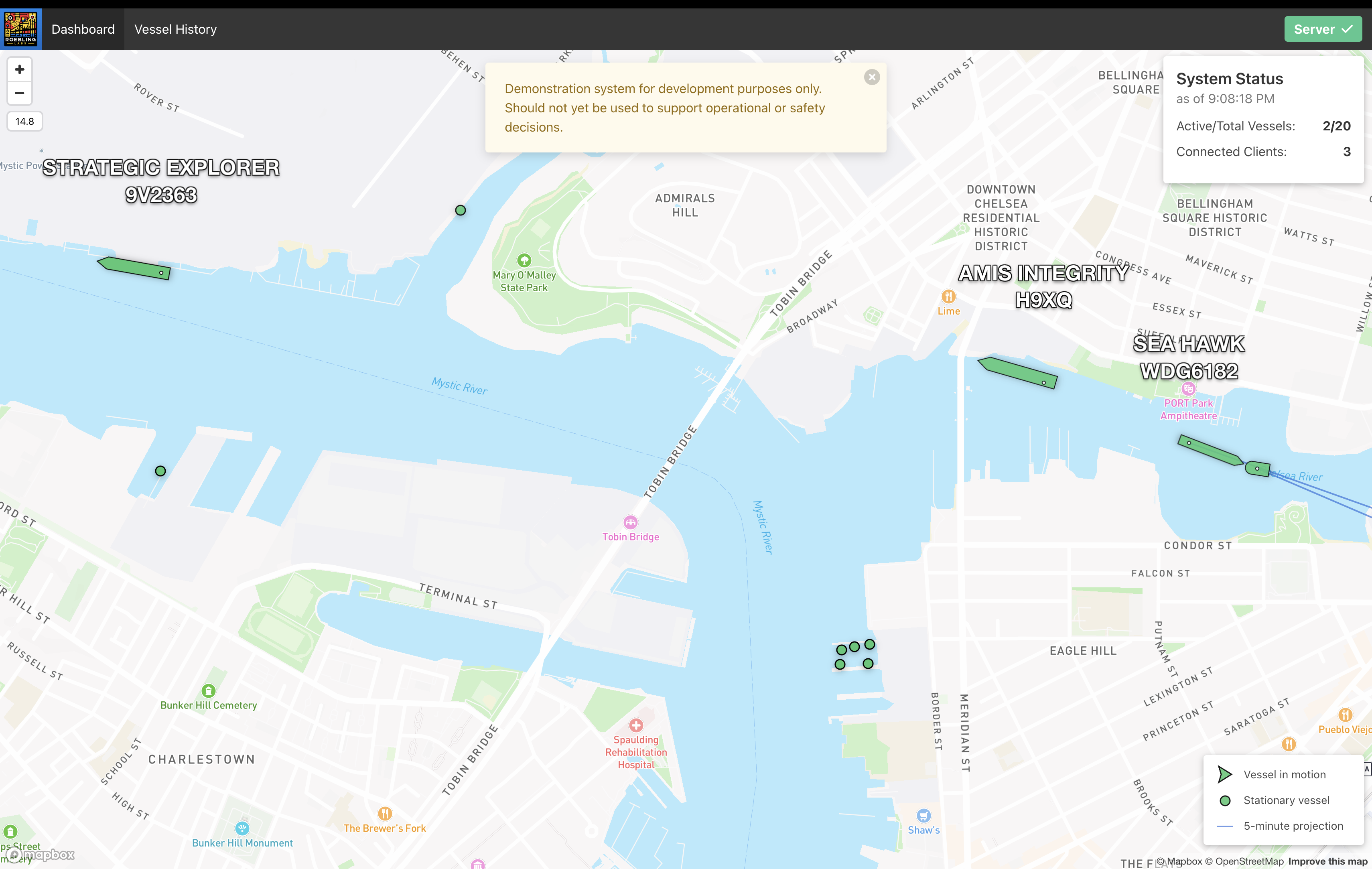 Screenshot of Dashboard at Tobin Bridge