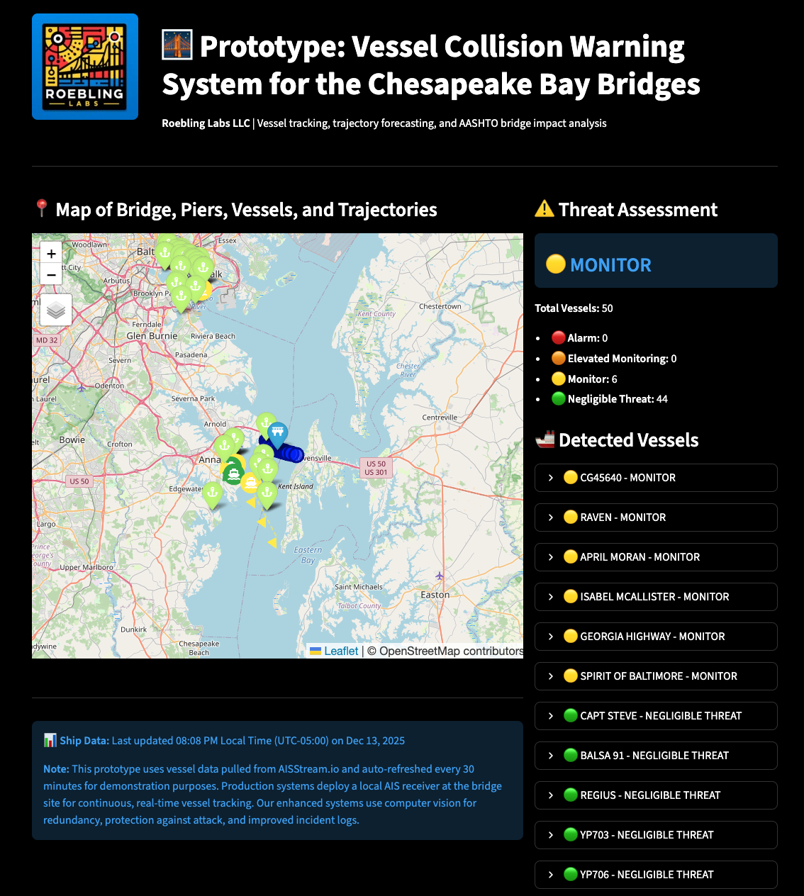Example Vessel Collision Warning System by Roebling Labs